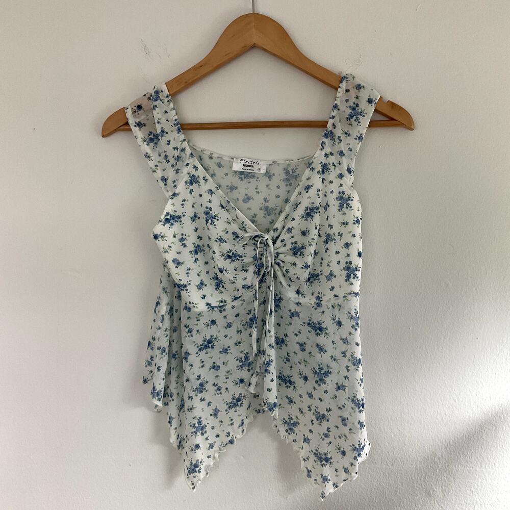 Electric Behaviour Blue Floral  Hem Tank Top Women's Medium Cottagecore